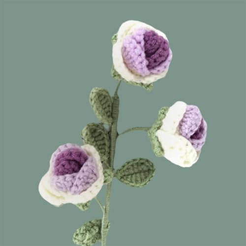 QQNQQ Häkelblume, Häkelpflanzen, Stricken von mehrköpfigen Rosen, handgehäkelte Blume, Hochzeit, Heimdekoration, künstliche Blumen0(Gradient Purple) von QQNQQ
