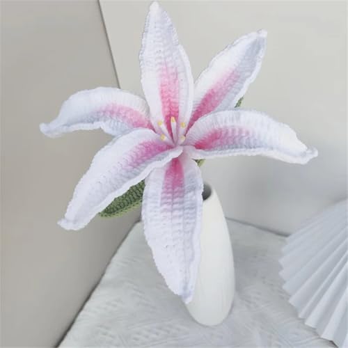 QQNQQ Häkelblume, Häkelpflanzen, handgemachter gestrickter Lilienblumenstrauß mit Gras, Wohndekoration, gehäkelte Kunstblumen(Pink) von QQNQQ