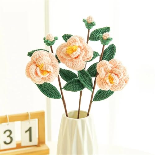QQNQQ Häkelblume, Häkelpflanzen, khaki9lia Bündel, handgefertigter Blumenstrauß, gehäkelte Kunstblumen(Pinrk Brown Gray) von QQNQQ
