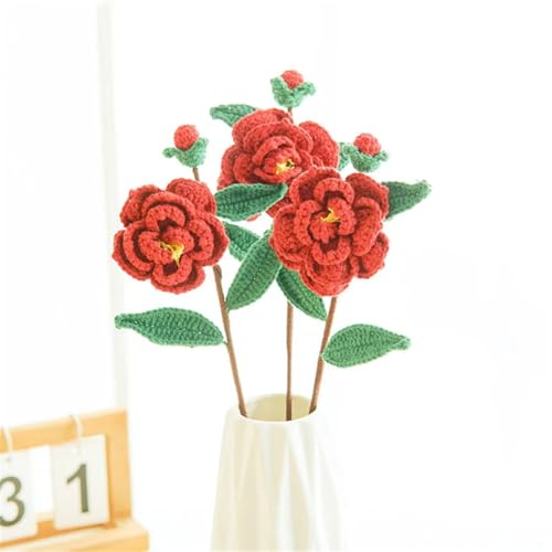 QQNQQ Häkelblume, Häkelpflanzen, khaki9lia Bündel, handgefertigter Blumenstrauß, gehäkelte Kunstblumen(Red Brown Gray) von QQNQQ