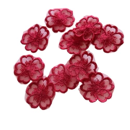 Stickaufnäher, Spitzenstickerei, 10 Stück, Blumenstickerei, Aufnäher for Kleidung, DIY, bestickte Parches, Applikationen, Kleider, Dekoration(Burgundy) von QQNQQ