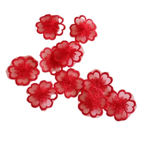 Stickaufnäher, Spitzenstickerei, 10 Stück, Blumenstickerei, Aufnäher for Kleidung, DIY, bestickte Parches, Applikationen, Kleider, Dekoration(Red) von QQNQQ