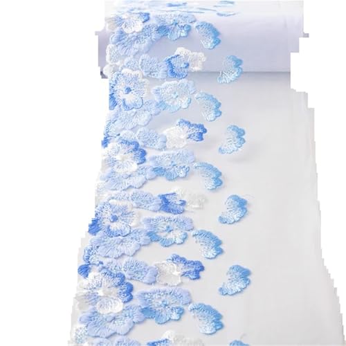 Stickaufnäher, Spitzenstickerei, bestickte Spitze, 18,5 cm breit, for Fransenbesatz, Party, Hochzeitskleid, Stoff, Nähzubehör(Blue) von QQNQQ