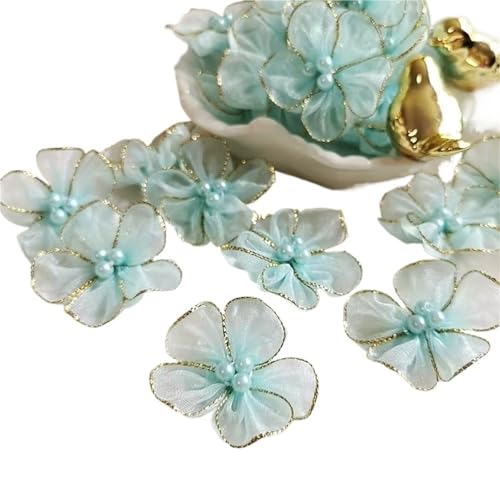 Stickaufnäher, Spitzenstickerei Aufnäher, 10 Stück, Blumenperlen-Stickerei-Aufnäher, Stoff for Kleid, Kopfbedeckung, Zubehör, Nähaufnäher, handgefertigt(Blue) von QQNQQ