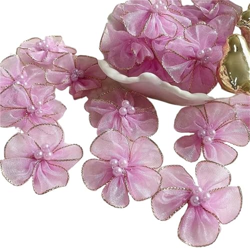 Stickaufnäher, Spitzenstickerei Aufnäher, 10 Stück, Blumenperlen-Stickerei-Aufnäher, Stoff for Kleid, Kopfbedeckung, Zubehör, Nähaufnäher, handgefertigt(Purple) von QQNQQ