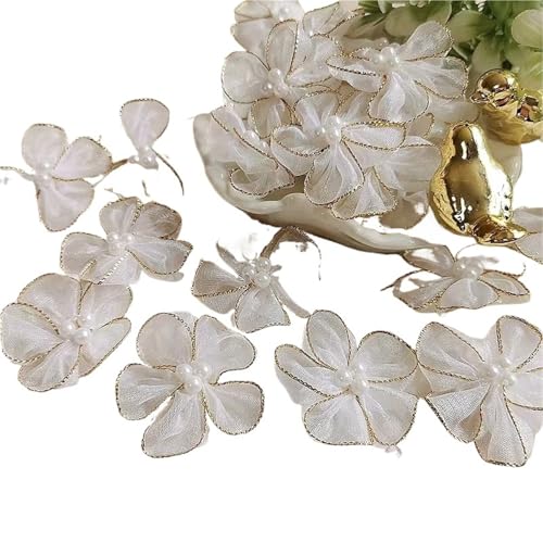 Stickaufnäher, Spitzenstickerei Aufnäher, 10 Stück, Blumenperlen-Stickerei-Aufnäher, Stoff for Kleid, Kopfbedeckung, Zubehör, Nähaufnäher, handgefertigt(White) von QQNQQ
