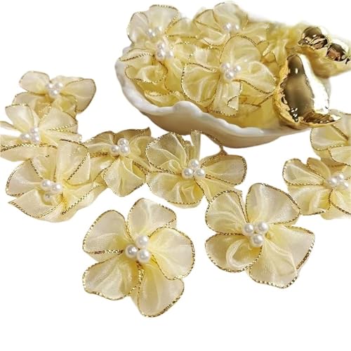 Stickaufnäher, Spitzenstickerei Aufnäher, 10 Stück, Blumenperlen-Stickerei-Aufnäher, Stoff for Kleid, Kopfbedeckung, Zubehör, Nähaufnäher, handgefertigt(Yellow) von QQNQQ