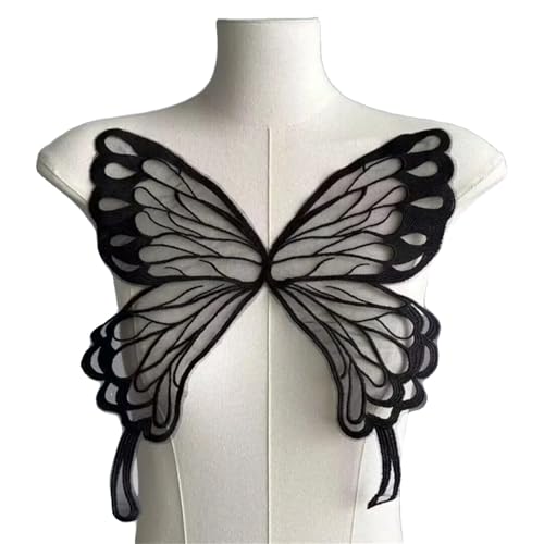 Stickaufnäher, Spitzenstickerei Aufnäher Bestickter Schmetterling Tüll Hochzeitsapplikationen, Spitzenausschnitt DIY Basteldekoration(Black) von QQNQQ