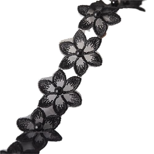 Stickaufnäher, Spitzenstickerei Aufnäher Blumenperlen Perlen bestickt DIY Bandbesatz Fransen Spitze Stoff Handarbeit Kleid Nähzubehör(Black) von QQNQQ