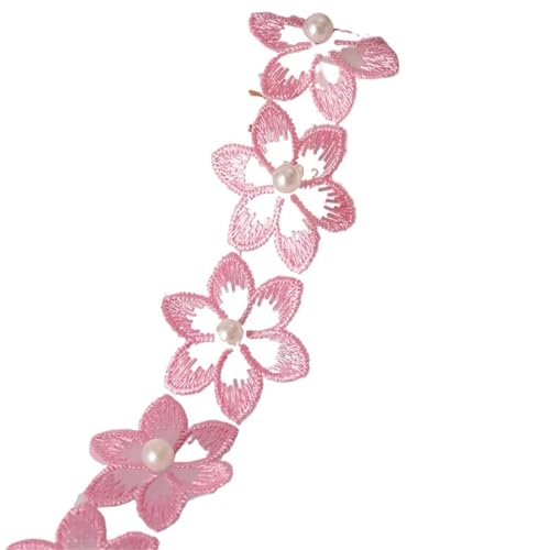 Stickaufnäher, Spitzenstickerei Aufnäher Blumenperlen Perlen bestickt DIY Bandbesatz Fransen Spitze Stoff Handarbeit Kleid Nähzubehör(Pink) von QQNQQ