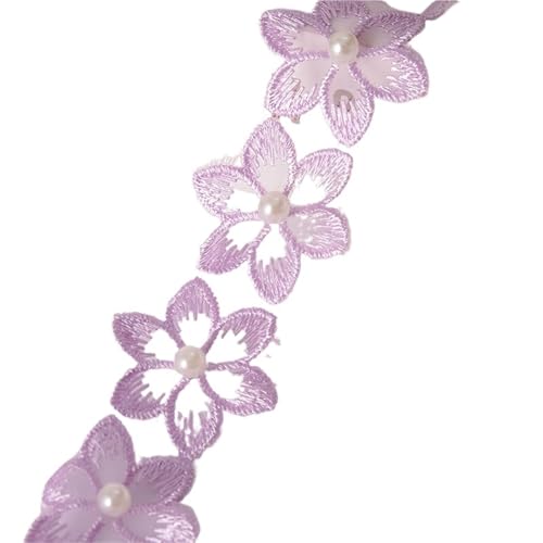 Stickaufnäher, Spitzenstickerei Aufnäher Blumenperlen Perlen bestickt DIY Bandbesatz Fransen Spitze Stoff Handarbeit Kleid Nähzubehör(Purple) von QQNQQ