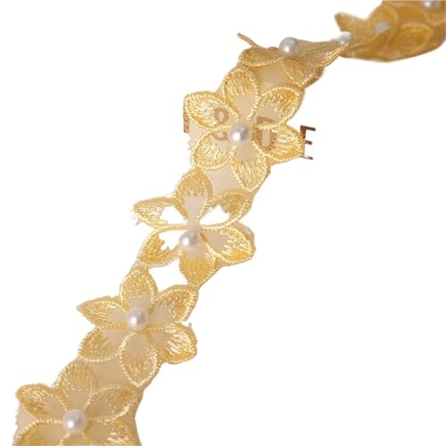 Stickaufnäher, Spitzenstickerei Aufnäher Blumenperlen Perlen bestickt DIY Bandbesatz Fransen Spitze Stoff Handarbeit Kleid Nähzubehör(Yellow) von QQNQQ
