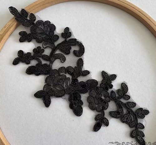 Stickerei Patch, Spitze Nähen Applikation Glitter Pailletten for Hochzeitskleid(Black) von QQNQQ