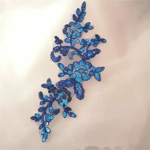 Stickerei Patch, Spitze Nähen Applikation Glitter Pailletten for Hochzeitskleid(Blue) von QQNQQ