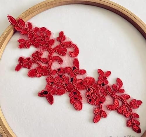 Stickerei Patch, Spitze Nähen Applikation Glitter Pailletten for Hochzeitskleid(Red) von QQNQQ