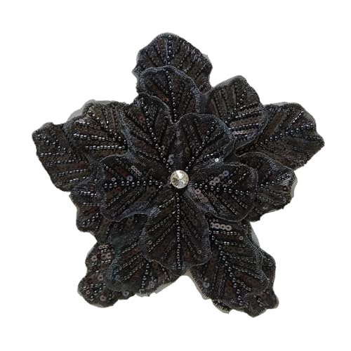 Stickerei Patch, Spitze Perlen Blumen Patches Kleid Dekoration Aufnäher DIY Nähen Kleidung Applikation(Black) von QQNQQ