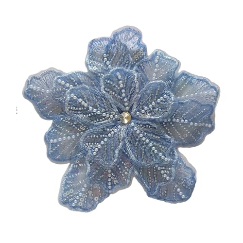 Stickerei Patch, Spitze Perlen Blumen Patches Kleid Dekoration Aufnäher DIY Nähen Kleidung Applikation(Blue) von QQNQQ