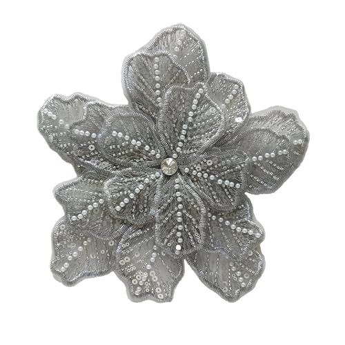 Stickerei Patch, Spitze Perlen Blumen Patches Kleid Dekoration Aufnäher DIY Nähen Kleidung Applikation(Grey) von QQNQQ
