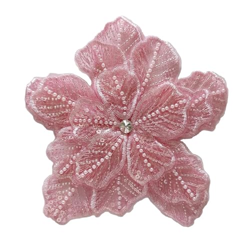 Stickerei Patch, Spitze Perlen Blumen Patches Kleid Dekoration Aufnäher DIY Nähen Kleidung Applikation(Light Pink) von QQNQQ