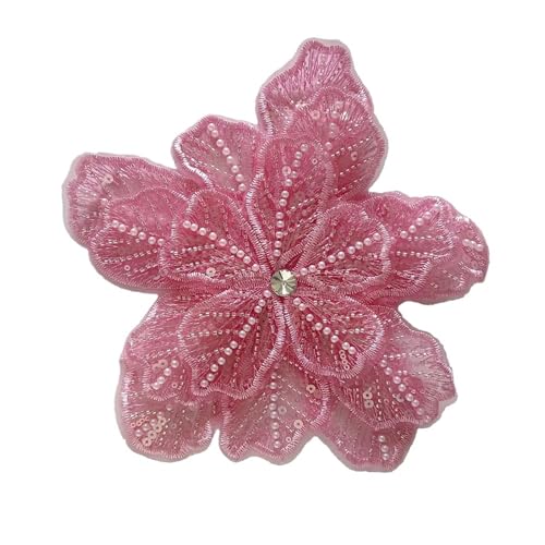 Stickerei Patch, Spitze Perlen Blumen Patches Kleid Dekoration Aufnäher DIY Nähen Kleidung Applikation(Pink) von QQNQQ