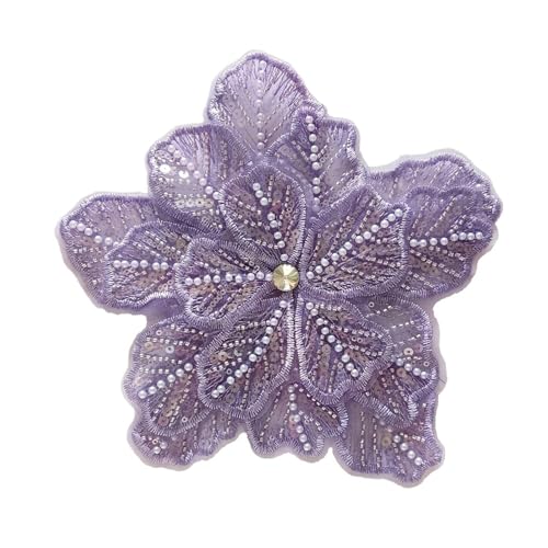 Stickerei Patch, Spitze Perlen Blumen Patches Kleid Dekoration Aufnäher DIY Nähen Kleidung Applikation(Purple) von QQNQQ