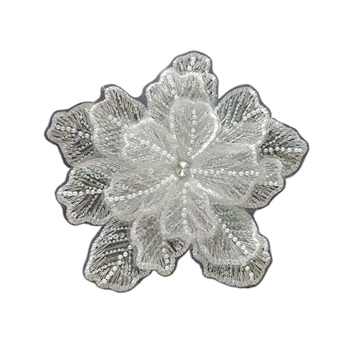Stickerei Patch, Spitze Perlen Blumen Patches Kleid Dekoration Aufnäher DIY Nähen Kleidung Applikation(White) von QQNQQ