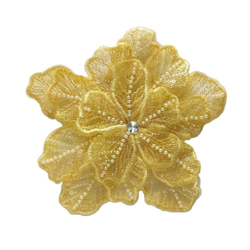 Stickerei Patch, Spitze Perlen Blumen Patches Kleid Dekoration Aufnäher DIY Nähen Kleidung Applikation(Yellow) von QQNQQ