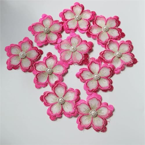 Stickerei-Patch, Spitzen-Stickerei-Patch, 10 Stück, Blumen-Perlen-Patches for Kleidung, for Aufnähen, Pailletten, bestickte Blumen-Parch-Abzeichen, Applikation, Parches(Pink) von QQNQQ