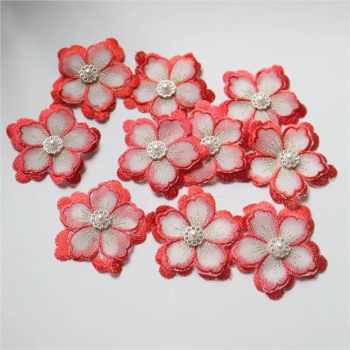 Stickerei-Patch, Spitzen-Stickerei-Patch, 10 Stück, Blumen-Perlen-Patches for Kleidung, for Aufnähen, Pailletten, bestickte Blumen-Parch-Abzeichen, Applikation, Parches(Red) von QQNQQ
