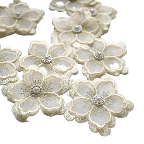 Stickerei-Patch, Spitzen-Stickerei-Patch, 10 Stück, Blumen-Perlen-Patches for Kleidung, for Aufnähen, Pailletten, bestickte Blumen-Parch-Abzeichen, Applikation, Parches(White) von QQNQQ
