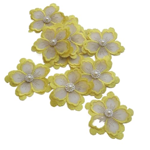 Stickerei-Patch, Spitzen-Stickerei-Patch, 10 Stück, Blumen-Perlen-Patches for Kleidung, for Aufnähen, Pailletten, bestickte Blumen-Parch-Abzeichen, Applikation, Parches(Yellow) von QQNQQ