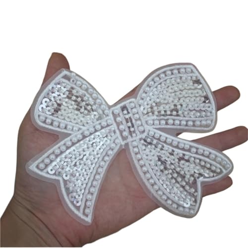Stickerei-Patch, Spitzen-Stickerei-Patch, for Kleidung, Schleife, Perlen, Kopfbedeckung, Schmetterling, Stoffetikett, Spitzenrand, DIY-Zubehör(White) von QQNQQ