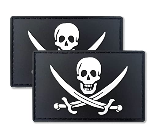 QQSD Pirate Jack Rackham Flag Patch Tactical Pirate Patch – PVC Hook and Loop Fastener Patches, 2 Stück von QQSD
