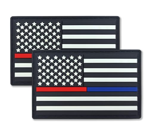 QQSD Thin Blue and Red Line Aufnäher mit amerikanischer Flagge, USA-Polizei, Feuerwehrmann, taktischer Militär-Patch, PVC-Klettverschluss, 2 Stück (Red Blue Line USA) von QQSD