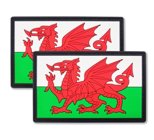 QQSD Wales Flag Patch Welsh Tactical Military Patches - PVC Hook and Loop Fastener Patch, 2 Pack von QQSD