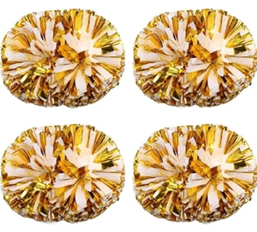 QQY Cheerleading Pom Poms, 4pcs Cheerleader Pompoms mit Schlägergriff für Cheerleading Sport Trefft Sportwettbewerbe Tanz (Gold Weiß) von QQY