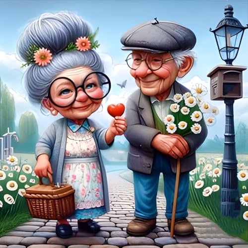 QQYRHN 5D Ältere Menschen Diamond Painting Kit für Erwachsene Anfänger Verliebte Diamant Kunst Kits Vollständiges DIY Cartoon Diamantstickerei-Set Perfekt zur Entspannung und Dekoration 30x30 cm von QQYRHN