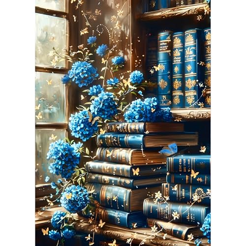 QQYRHN 5D Alte Bücher Diamond Painting Kit für Erwachsene Anfänger Blaue Blumen Diamant Kunst Kits Vollständiges DIY Fenster Diamantstickerei-Set Perfekt zur Entspannung und Dekor 30x40 cm QQYRHN 5D Alte Bücher Diamond Painting Kit für Erwachsene Anfänger Blaue Blumen Diamant Kunst Kits Vollständiges DIY Fenster Diamantstickerei-Set Perfekt zur Entspannung und Dekor 30x40 cm von QQYRHN