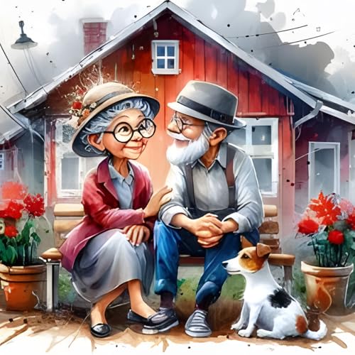 QQYRHN 5D Alter Mann Diamond Painting Kit für Erwachsene Anfänger Liebespaar Diamant Kunst Kits Vollständiges DIY Haus Hündchen Diamantstickerei-Set Perfekt zur Entspannung und Dekoration 30x30cm von QQYRHN