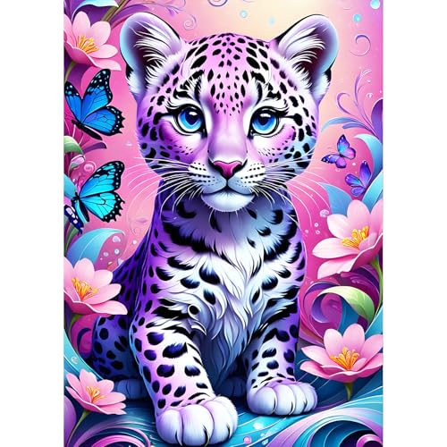 QQYRHN 5D Baby Leopard Diamond Painting Kit für Erwachsene Anfänger Schmetterlinge Diamant Kunst Kits Vollständiges DIY Blumen Diamantstickerei-Set Perfekt zur Entspannung und Dekor 30x40 cm von QQYRHN