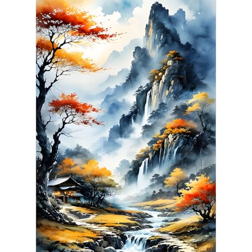 QQYRHN 5D Berg Bäche Diamond Painting Kit für Erwachsene Anfänger Baum Diamant Kunst Kits Vollständiges DIY Landschaft Diamantstickerei-Set Perfekt zur Entspannung und Dekoration 30x40 cm von QQYRHN