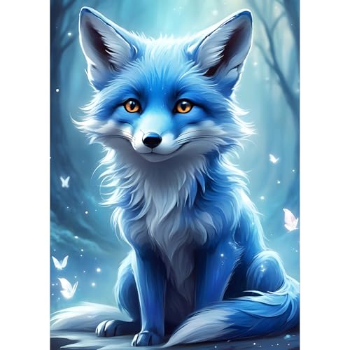 QQYRHN 5D Blaufuchs Diamond Painting Kit für Erwachsene Anfänger Fantasie Wald Diamant Kunst Kits Vollständiges DIY Traumland Diamantstickerei-Set Perfekt zur Entspannung und Dekoration 30x40 cm von QQYRHN
