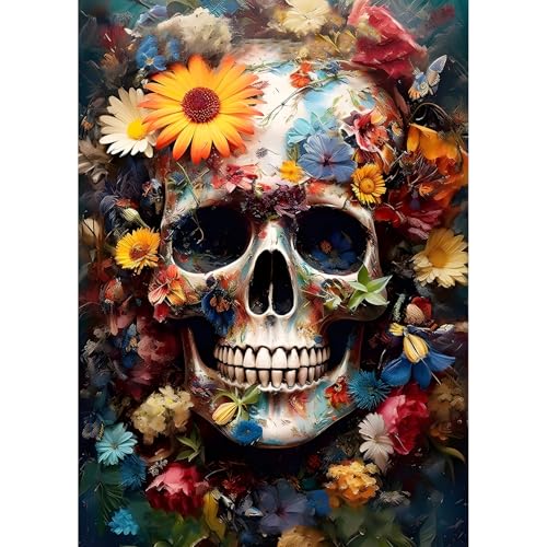 QQYRHN 5D Bunte Blumen Diamond Painting Kit für Erwachsene Anfänger Gruselige Skelette Diamant Kunst Kits Vollständiges DIY Diamantstickerei-Set Perfekt zur Entspannung und Dekoration 30x40 cm von QQYRHN