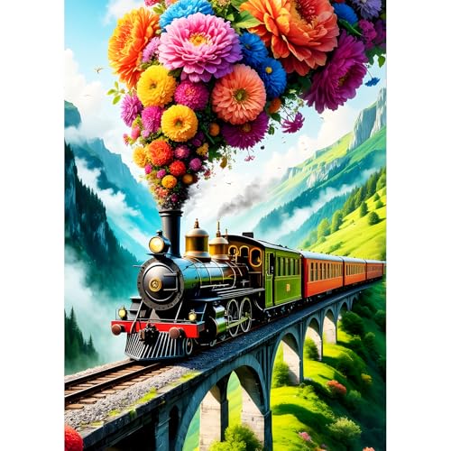 QQYRHN 5D Bunte Blumen Diamond Painting Kit für Erwachsene Anfänger Retrozug Diamant Kunst Kits Vollständiges DIY Fantasiezug Diamantstickerei-Set Perfekt zur Entspannung und Dekor 30x40 cm von QQYRHN