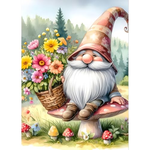 QQYRHN 5D Cartoon-Zwerg Diamond Painting Kit für Erwachsene Anfänger Blumen Diamant Kunst Kits Vollständiges DIY Pilze Diamantstickerei-Set Perfekt zur Entspannung und Dekoration 30x40 cm von QQYRHN