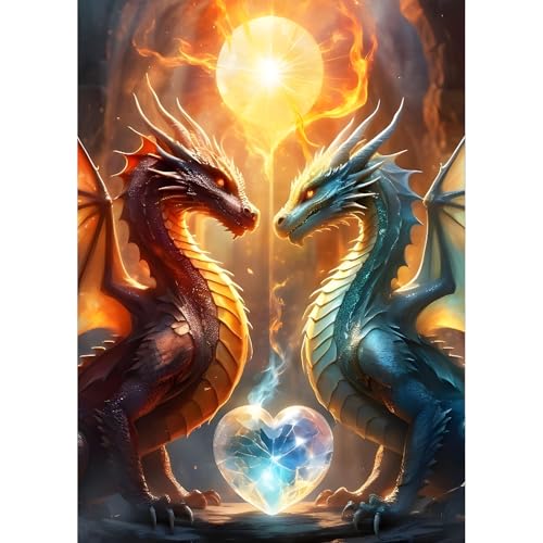 QQYRHN 5D Drache Diamond Painting Kit für Erwachsene Anfänger Sonne und Mond Diamant Kunst Kits Vollständiges DIY Fantasie Diamantstickerei-Set Perfekt zur Entspannung und Dekoration 30x40 cm von QQYRHN
