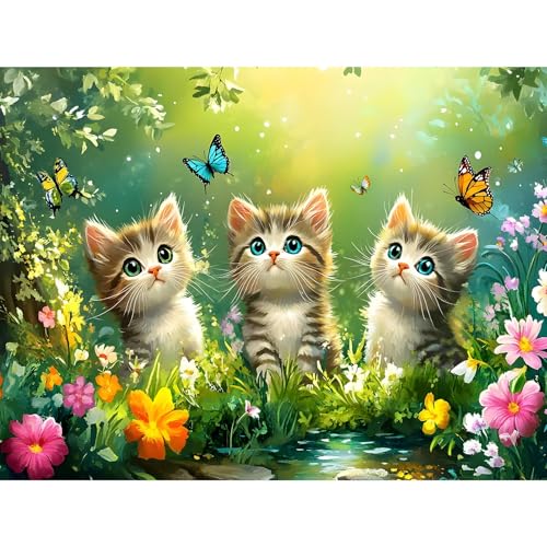 QQYRHN 5D Drei Kätzchen Diamond Painting Kit für Erwachsene Anfänger Schmetterlinge Diamant Kunst Kits Vollständiges DIY Wildblumen Diamantstickerei-Set Perfekt zur Entspannung und Dekor 40x30 cm QQYRHN 5D Drei Kätzchen Diamond Painting Kit für Erwachsene Anfänger Schmetterlinge Diamant Kunst Kits Vollständiges DIY Wildblumen Diamantstickerei-Set Perfekt zur Entspannung und Dekor 40x30 cm von QQYRHN