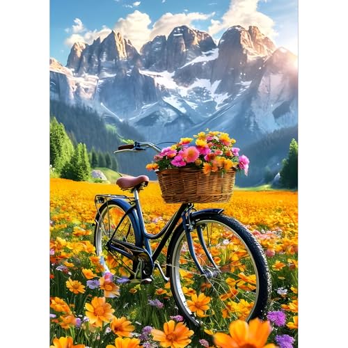 QQYRHN 5D Fahrrad Diamond Painting Kit für Erwachsene Anfänger Blumenmeer Diamant Kunst Kits Vollständiges DIY Schneeberg Diamantstickerei-Set Perfekt zur Entspannung und Dekoration 30x40 cm von QQYRHN