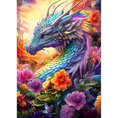 QQYRHN 5D Fantasie Drache Diamond Painting Kit für Erwachsene Anfänger Bunte Blumen Diamant Kunst Kits Vollständiges DIY Drache Diamantstickerei-Set Perfekt zur Entspannung und Dekoration 30x40 cm von QQYRHN