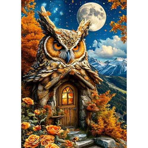 QQYRHN 5D Fantasie Eule Kabine Diamond Painting Kit für Erwachsene Anfänger Traumland Diamant Kunst Kits Vollständiges DIY Mond Diamantstickerei-Set Perfekt zur Entspannung und Dekoration 30x40 cm von QQYRHN